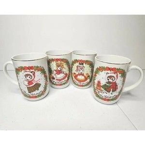 George Good Merry Christmas Mouse Tea Cups Mugs Holidays Vintage Kitsch Japan